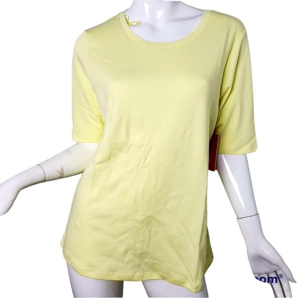 NEW Isaac Mizrahi New York Women's Tee Short Sleeve Top Yellow Shirt Cotton